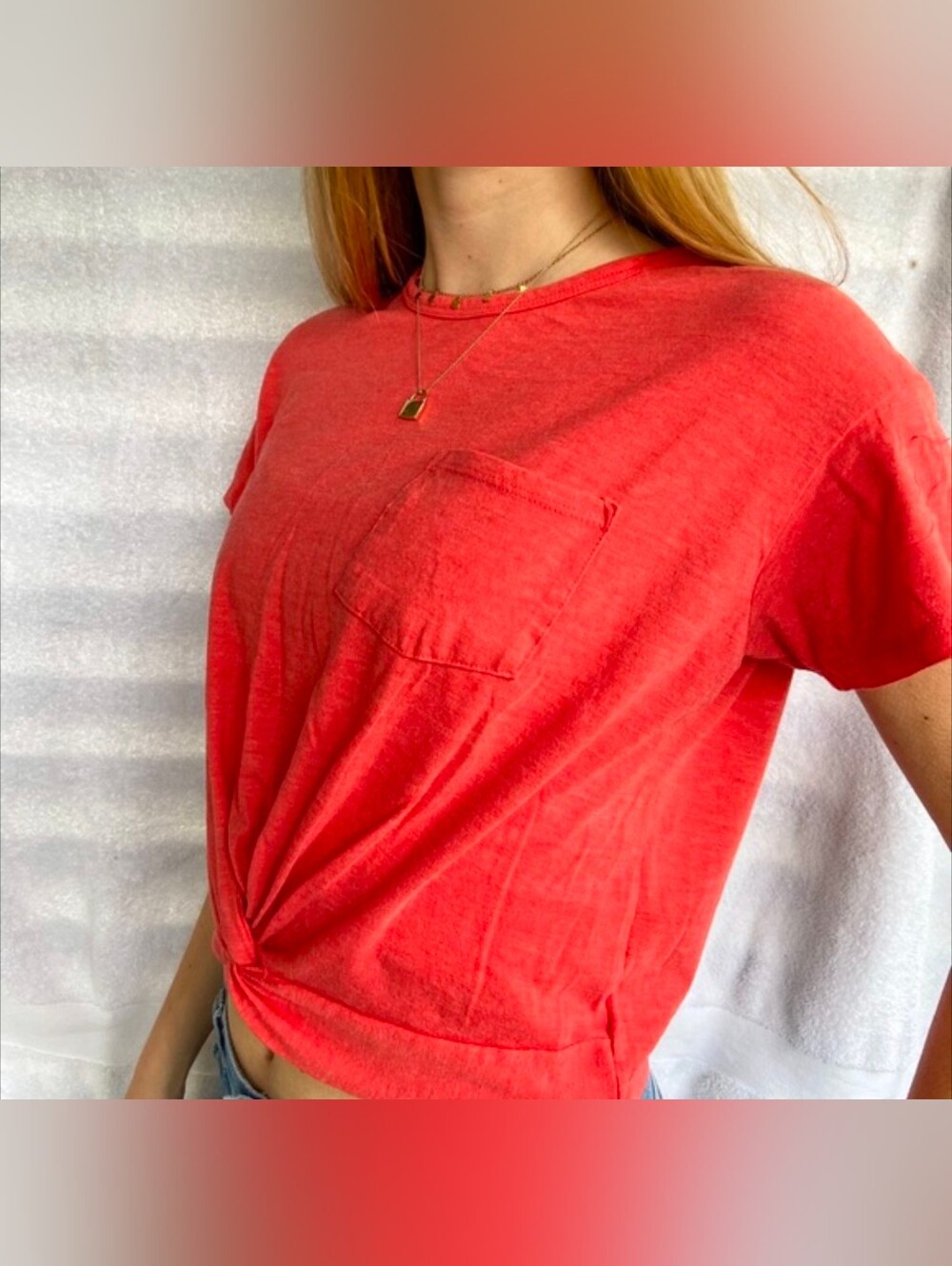 J Crew Cotton Blend Short Sleeve Front Knoted Tee L